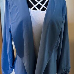 Denim Blue Lightweight Blazer with Cinched Sleeves   7921  NWT Boutique